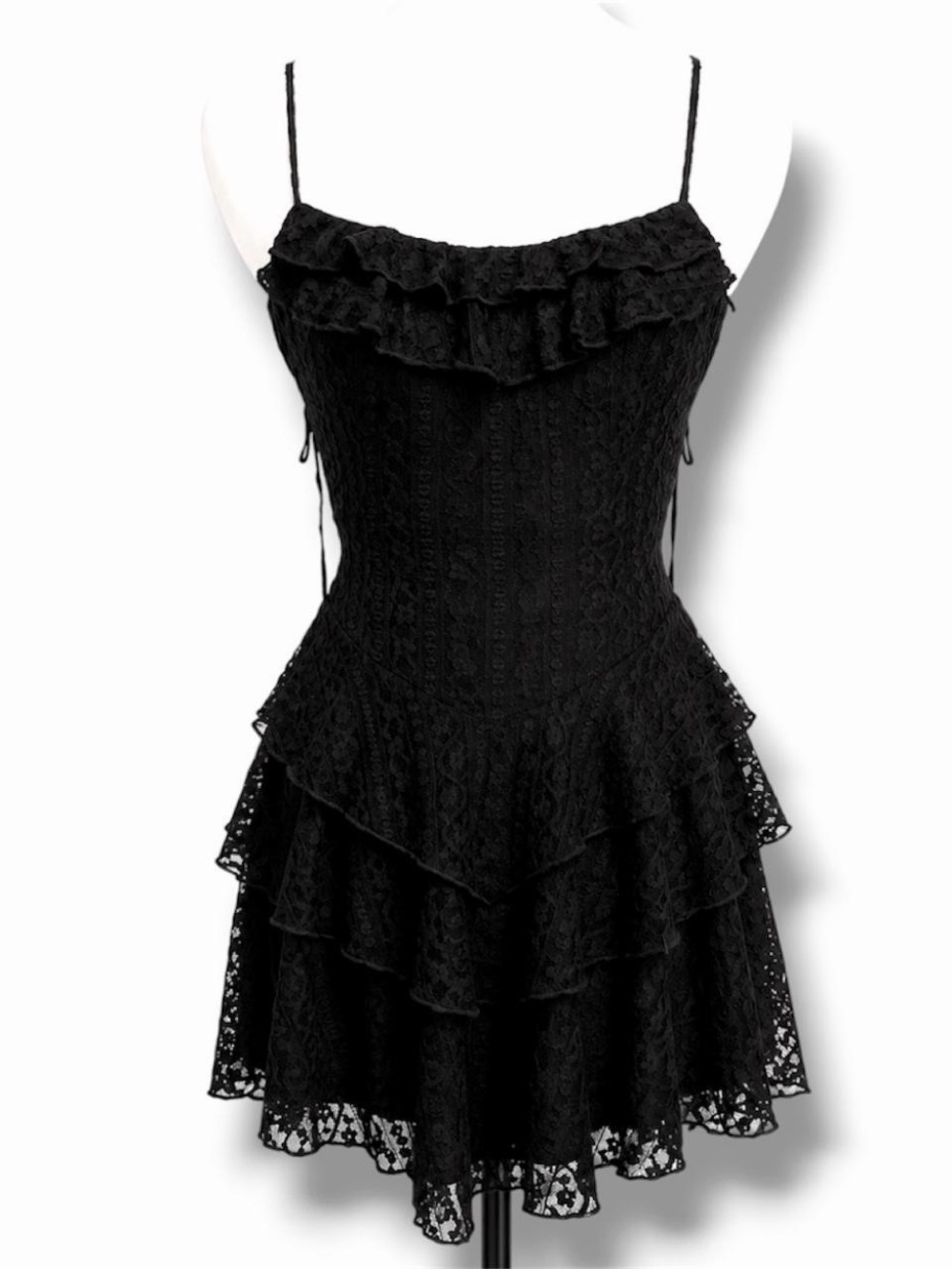 NWT Cotton Candy LA Black Lace Tiered Mini Dress XS Goth Fairy